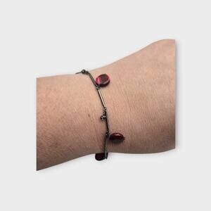 Apostrophe Red Glass Charm Antique Metal Tone Y2K Bracelet